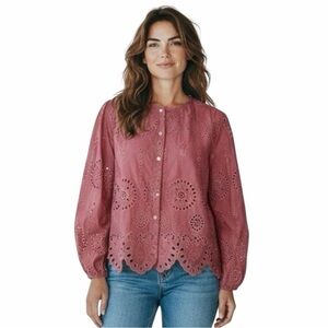 Aveloria Eyelet Button Front Top NWT